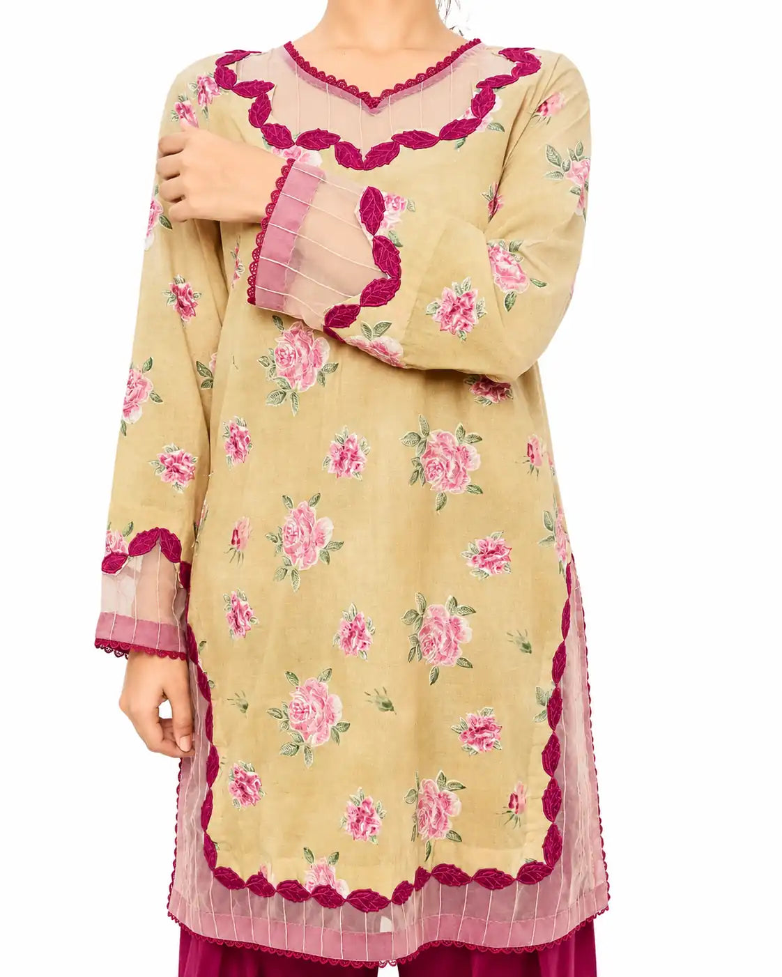 Burgundy Fawn Casual Pret 3-Piece Swiss Lawn Suit with Chiffon Dupatta
