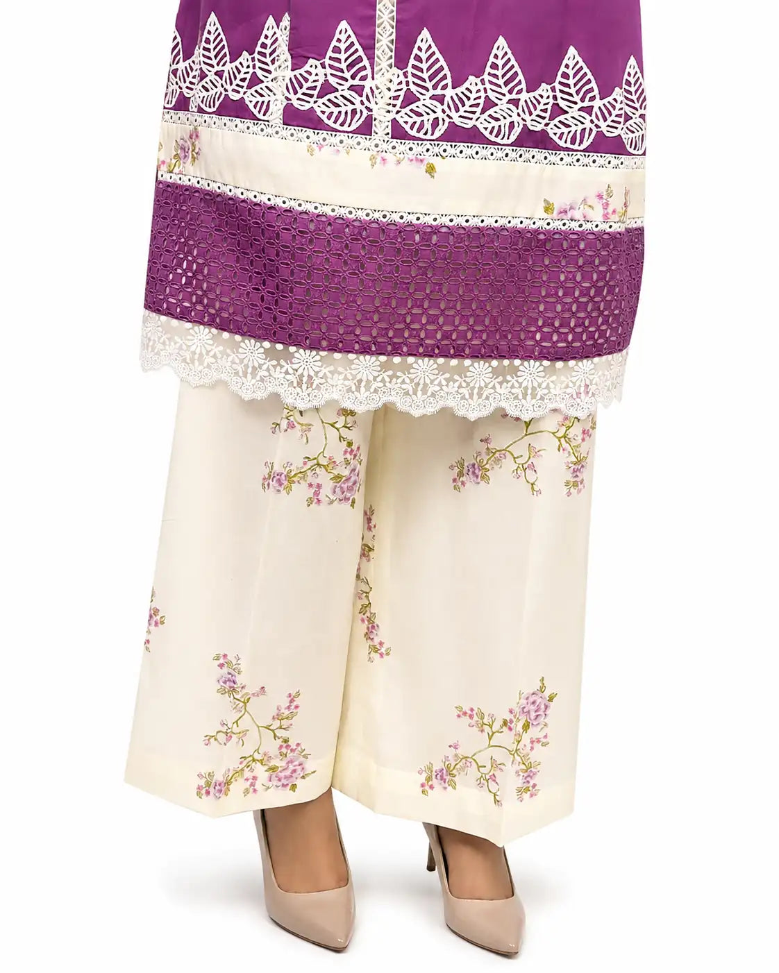 Purple 3-Piece Casual Pret | Cotton Lawn Shirt with Lace