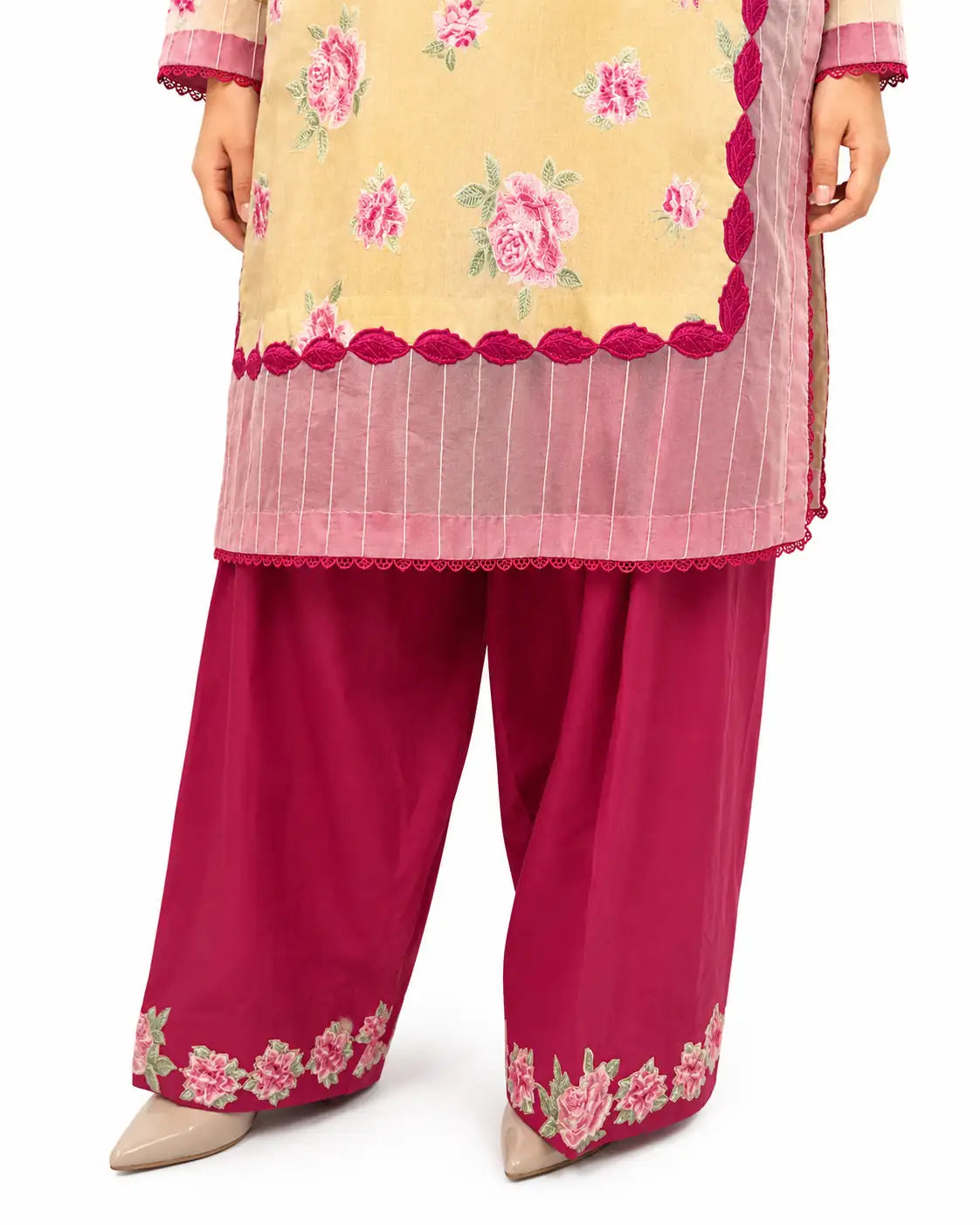 Burgundy Fawn Casual Pret 3-Piece Swiss Lawn Suit with Chiffon Dupatta
