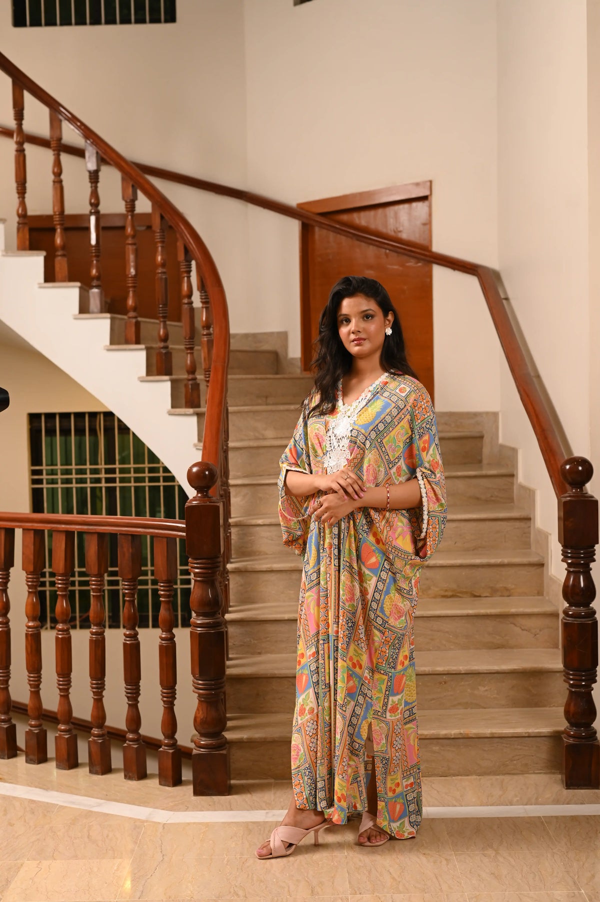 Fusion Kaftan with Matinee Lace Neckline | One-Piece Casual Pret