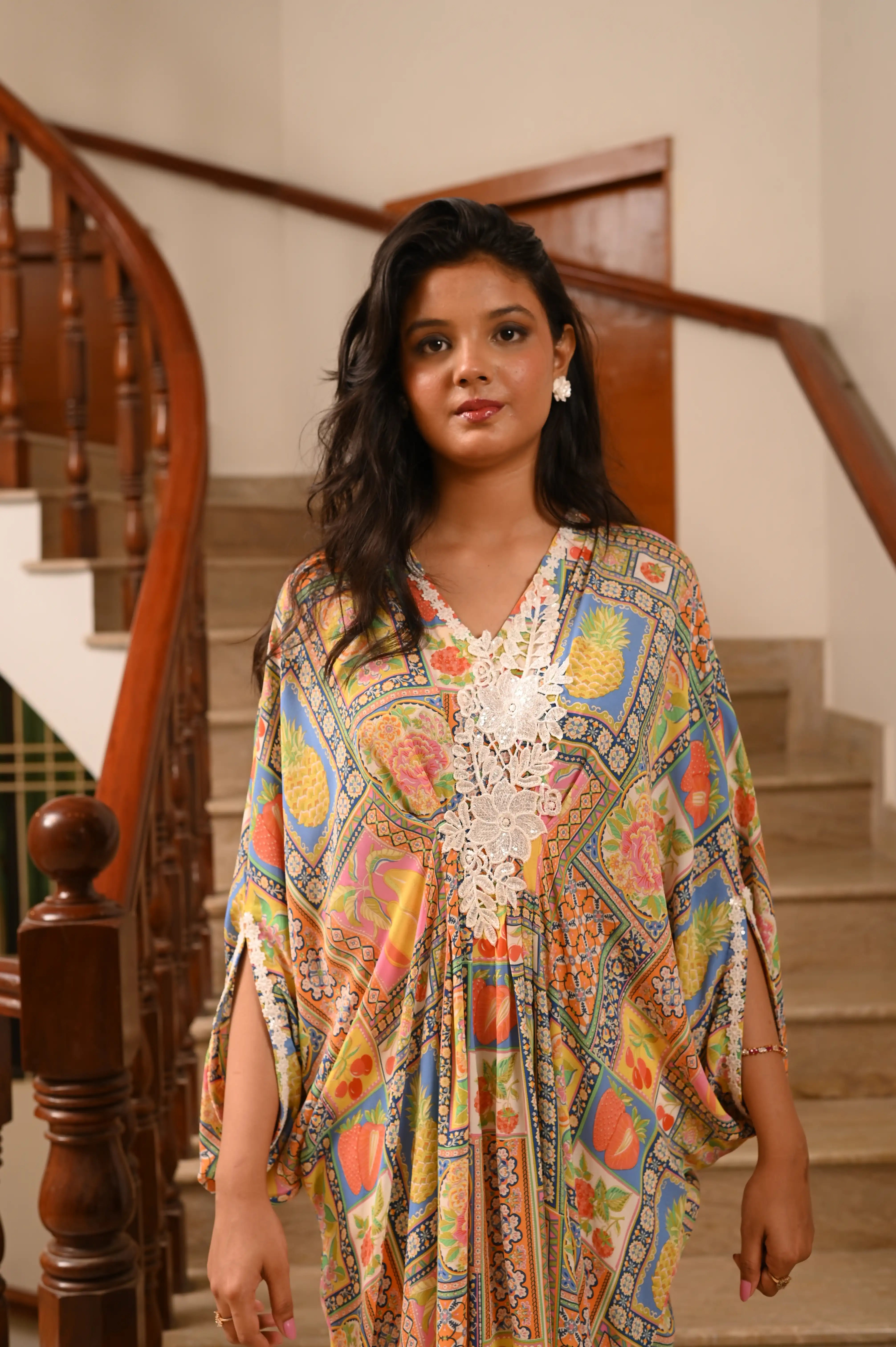 Fusion Kaftan with Matinee Lace Neckline | One-Piece Casual Pret