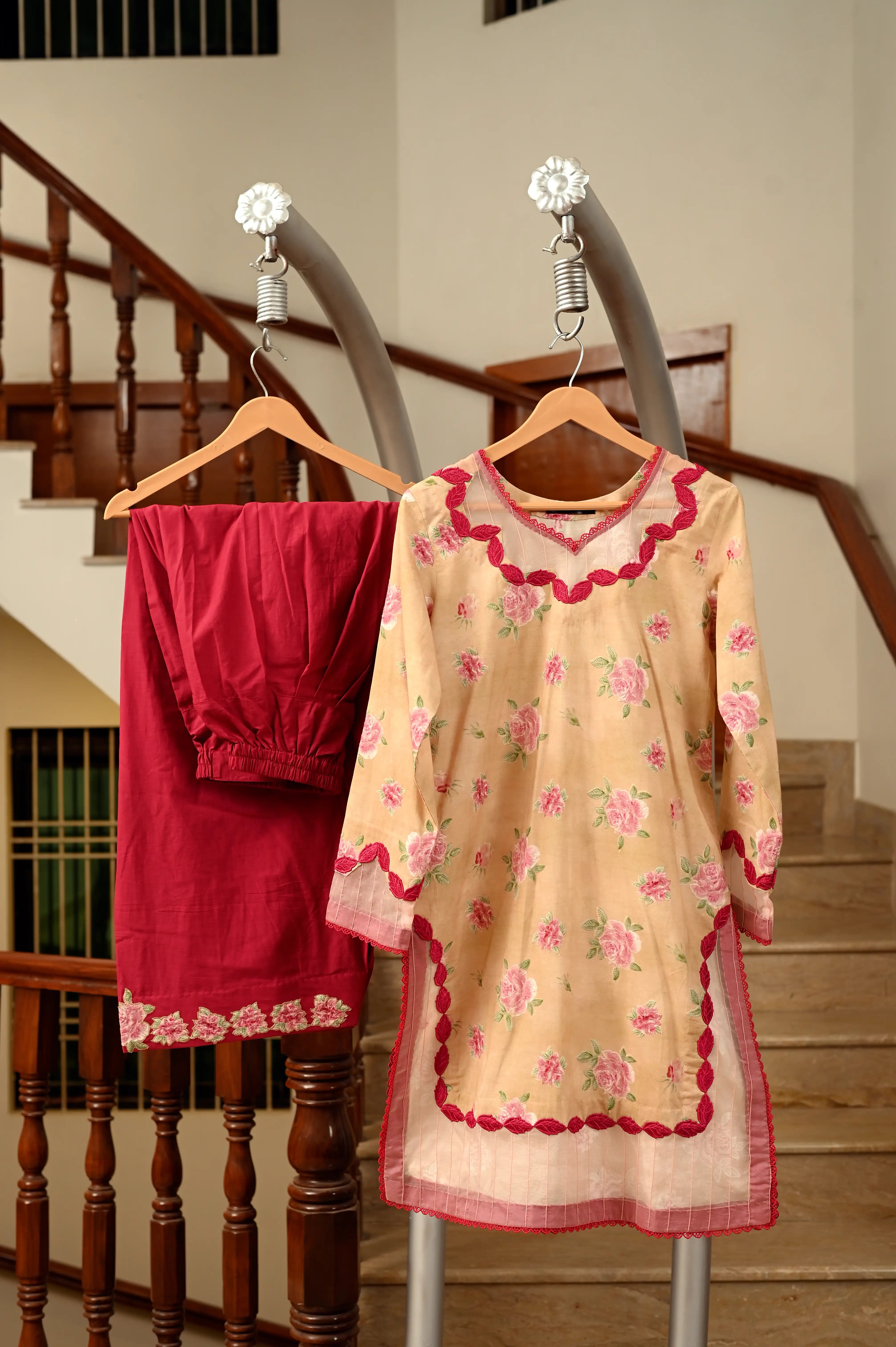 Burgundy Fawn Casual Pret 3-Piece Swiss Lawn Suit with Chiffon Dupatta